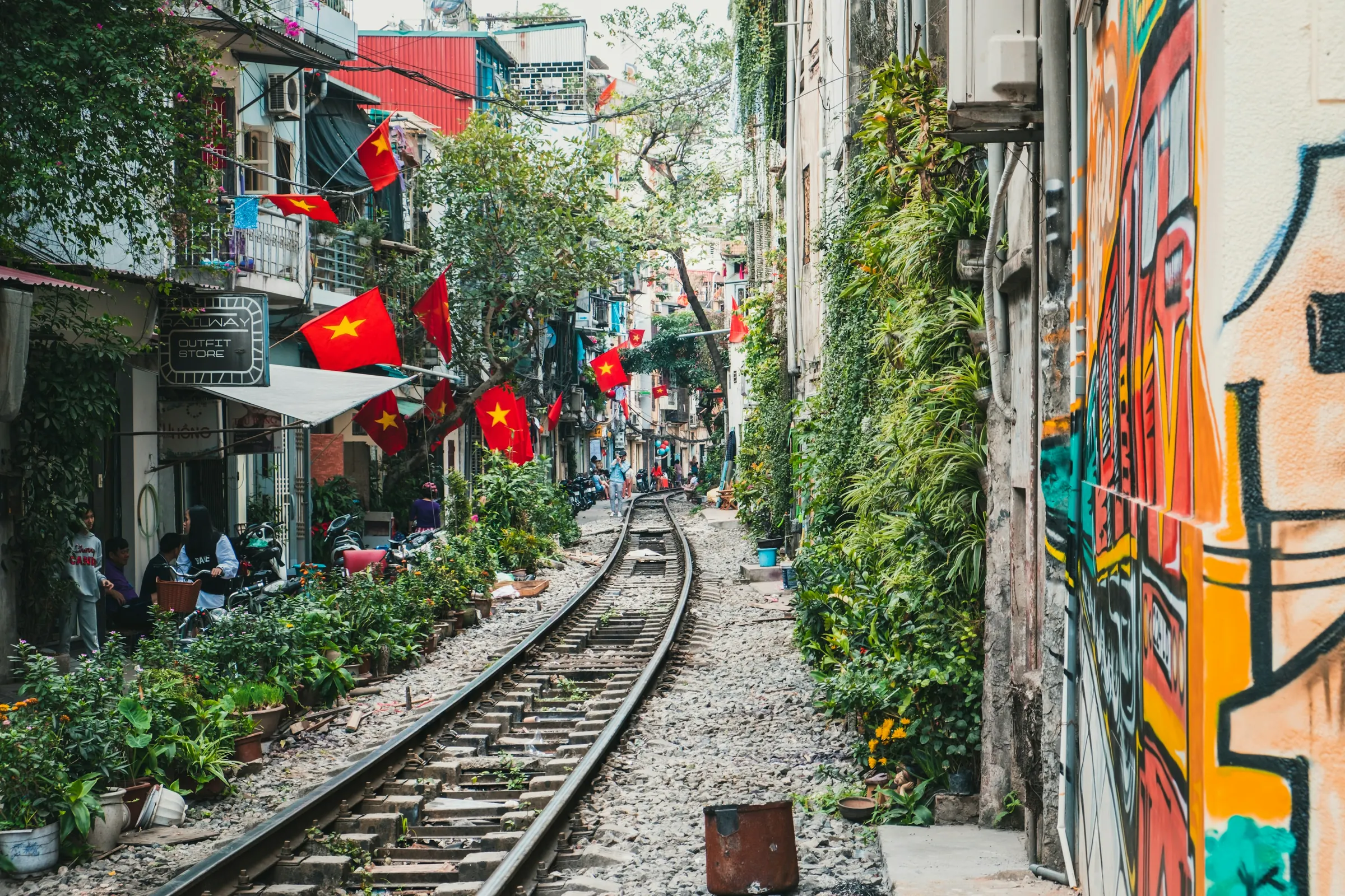 Jernbanespor mellem husene i Hanoi