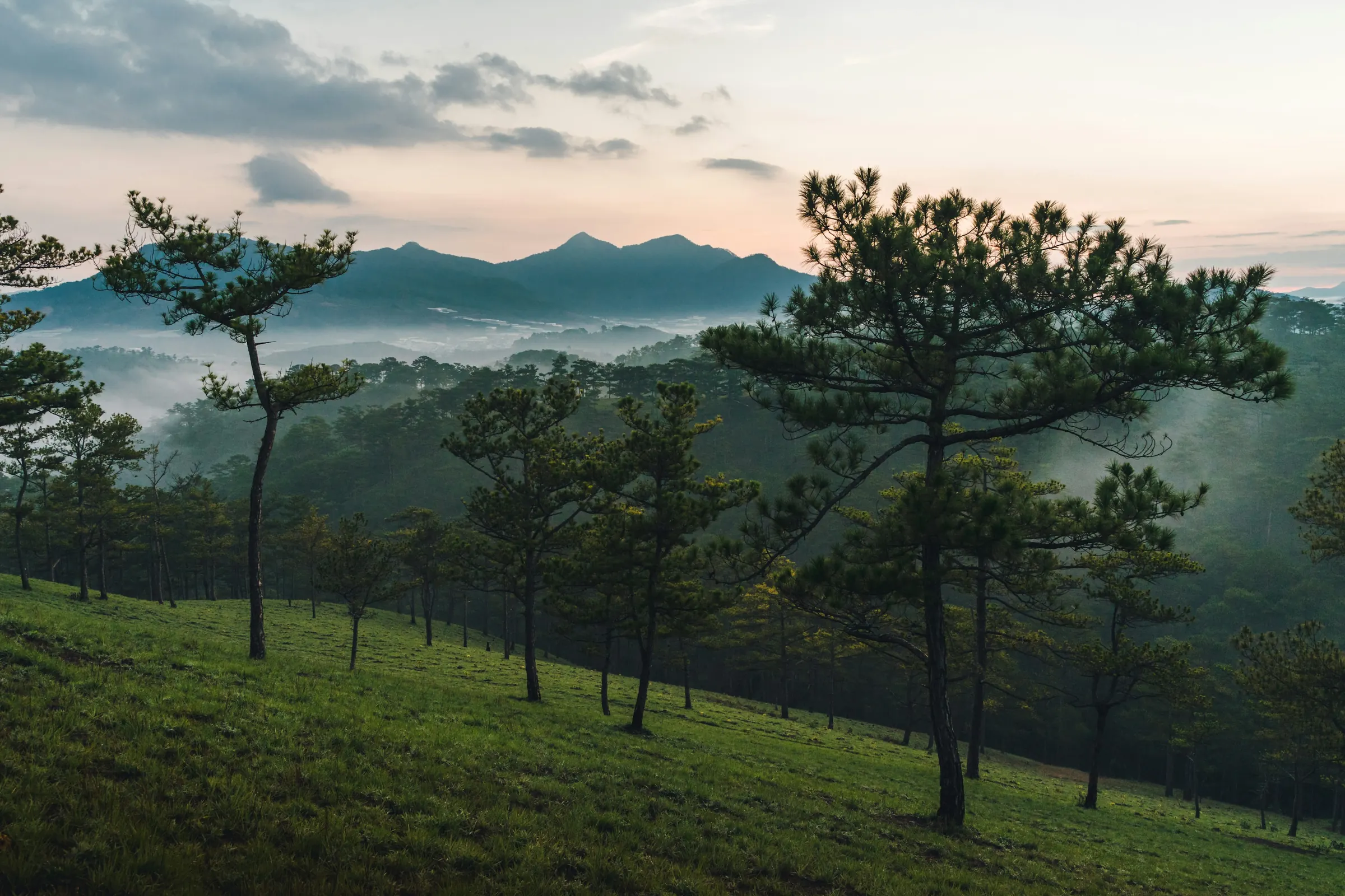 Solopgang over højlandet ved Da Lat